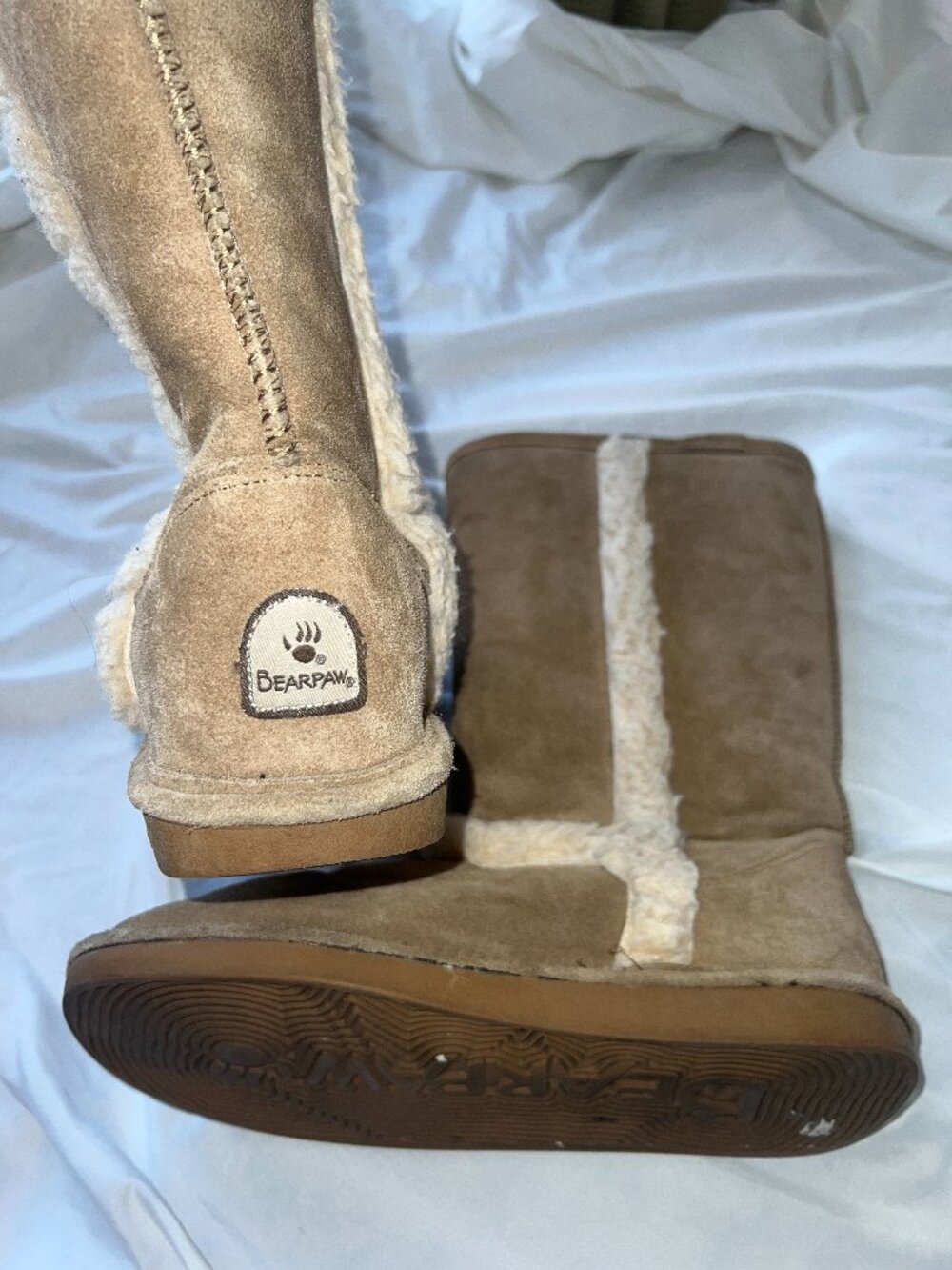Bearpaw Sherpa II Tan Suede Tall Winter Boots Y2K Cozy Size 10